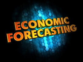 Economic Forecasting - Gold 3D Words on Dark Digital Background.